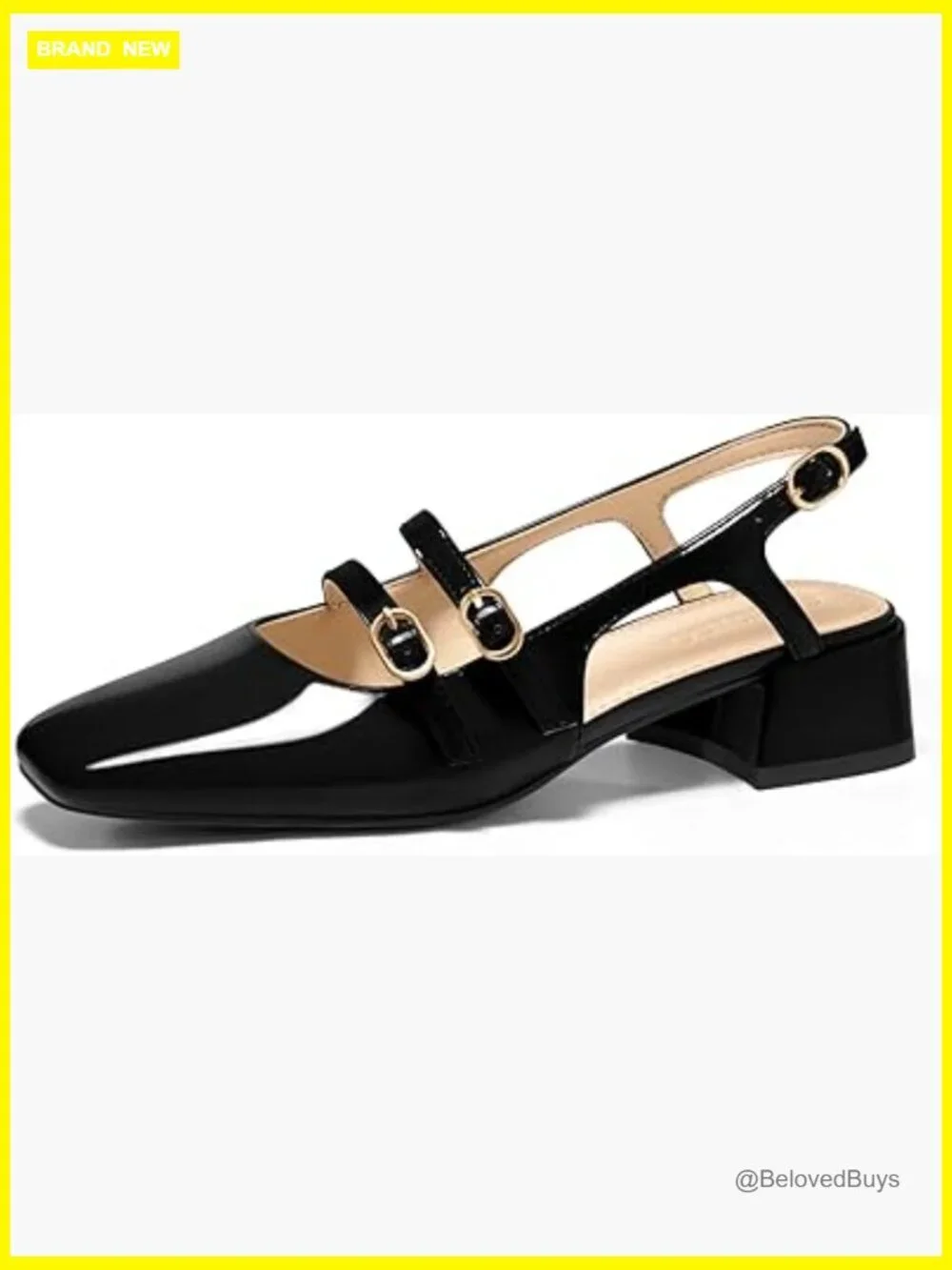 Women's Mary Jane Chunky Low Heels Slingback Pumps Square Toe Wedding Shoes